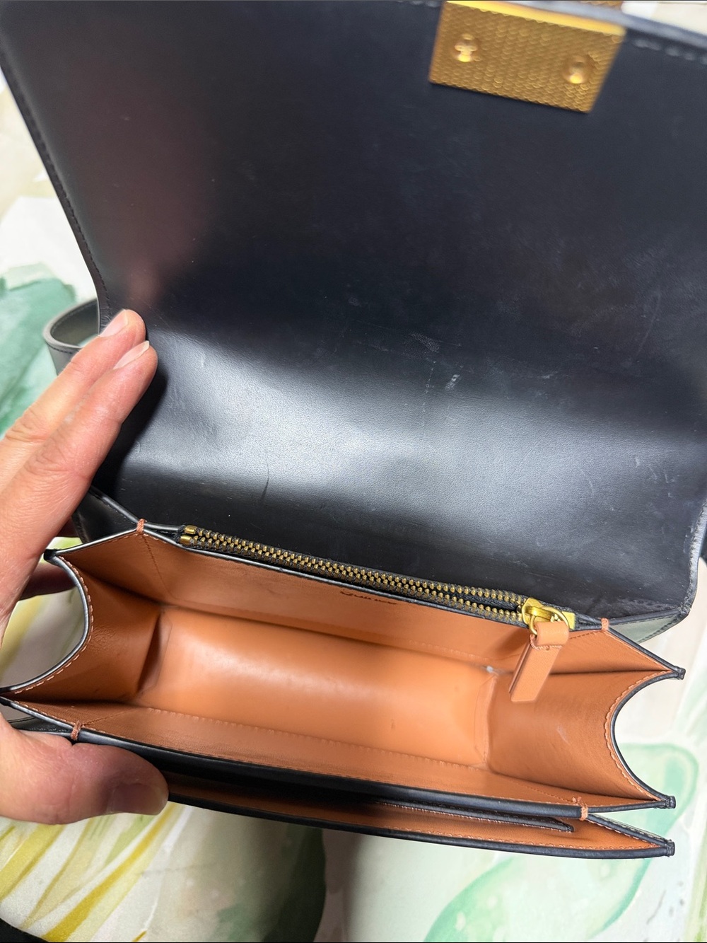 Quince Italian Leather Box Shoulder Bag in black structured gold-tone hardware - Picture 8 of 11